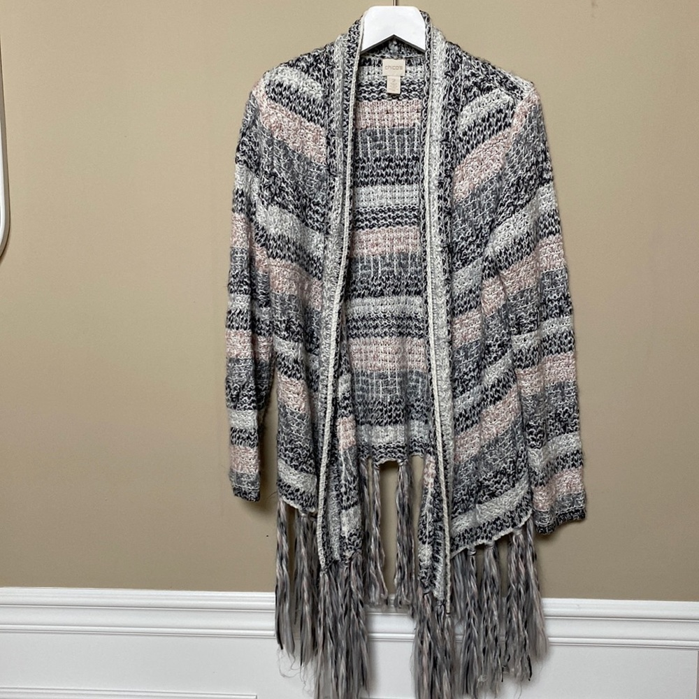 Chicos Fringe Cardigan Sweater